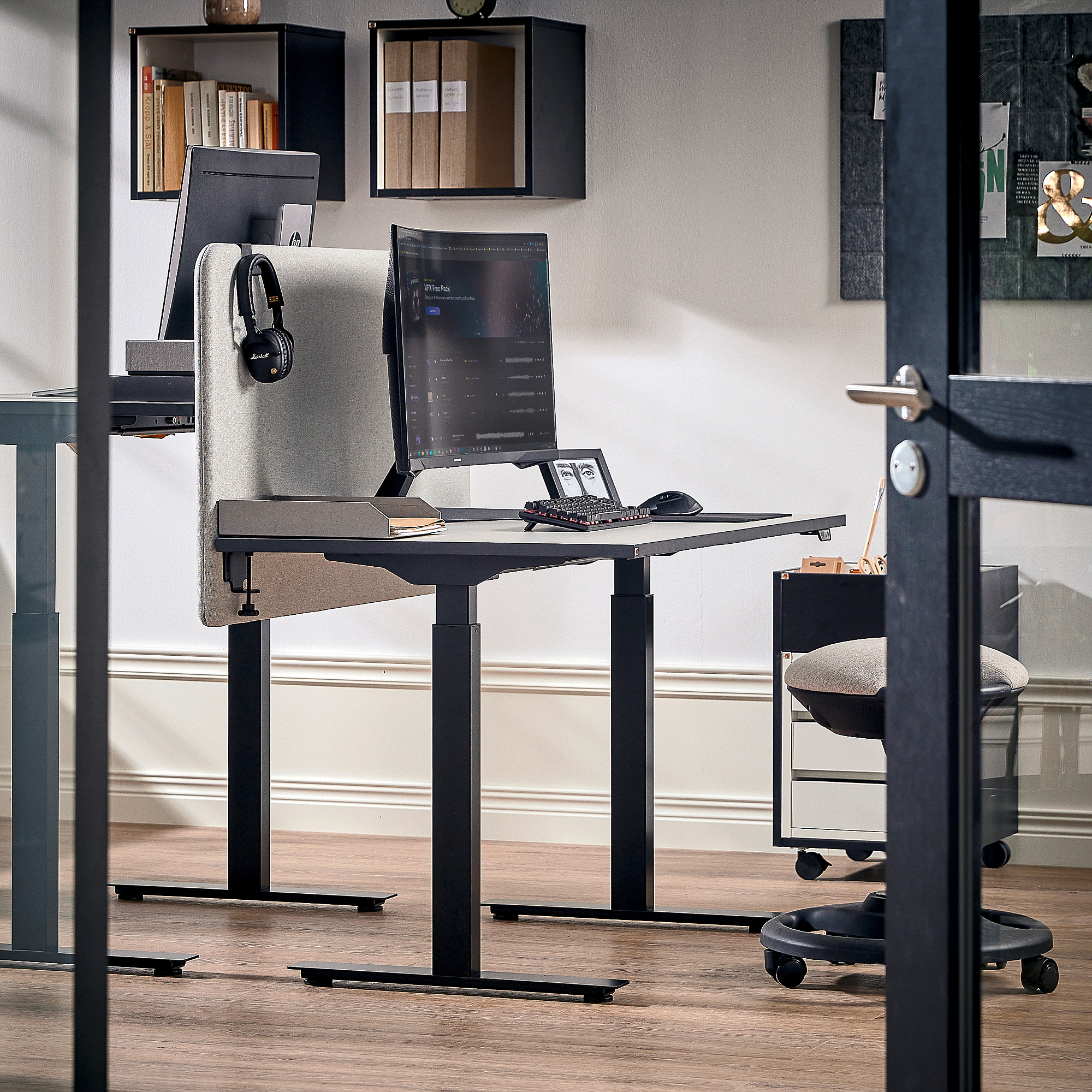 Height adjustable desk NOMAD, 1200x750 mm, white, black
